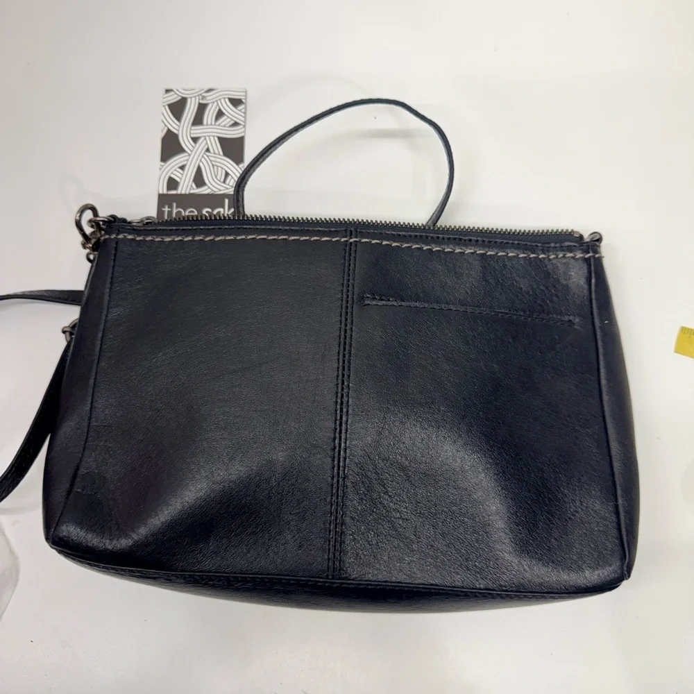 The Sak Ventura Black Leather Chain-Accent Crossbody Bag